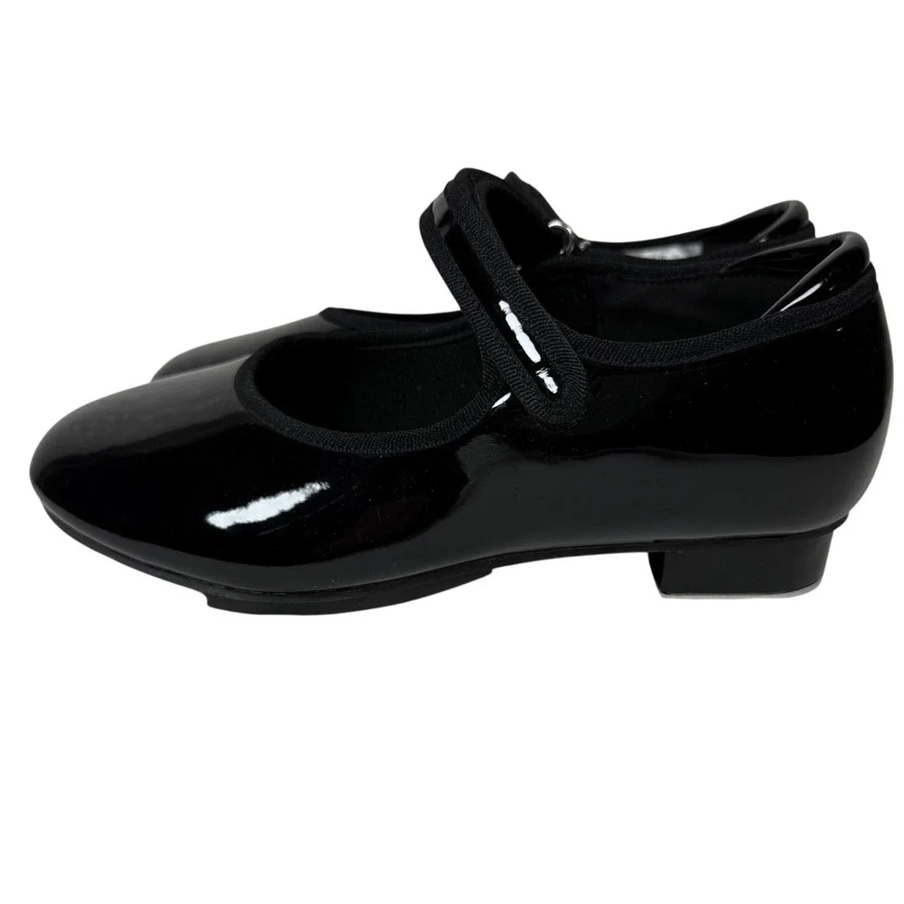 Stelle Black Patent Mary Jane Tap Shoes Kids Size 2ML Hook and Loop Strap
